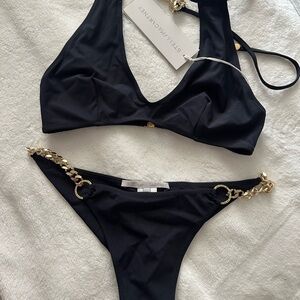 Stella McCartney Elegant Black Bikini with Gold Chains